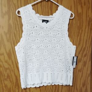 by & by White Crochet Tank Top - Sleeveless Knit NEW